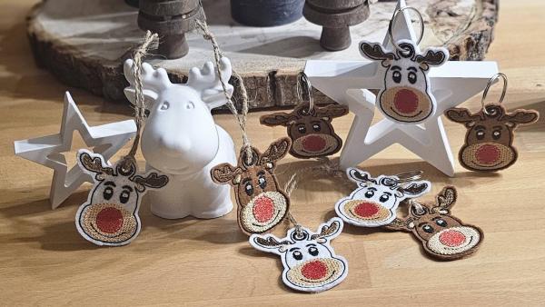 ITH-Stickdatei Schlüsselanhänger Rentierkopf